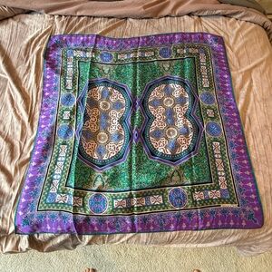 Vintage Oscar de la Renta Purple and Green Silk Scarf